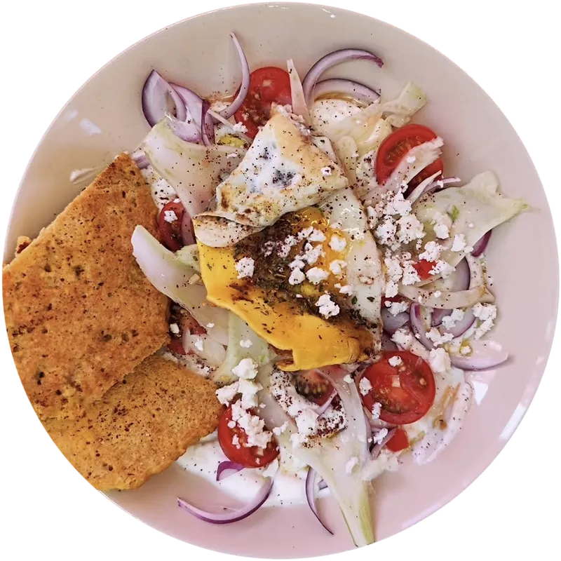Galette de lentilles corail, crudités et fromage blanc
